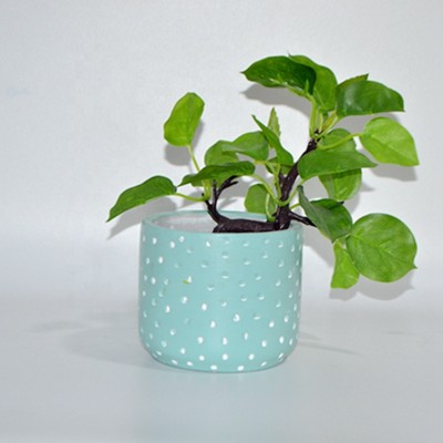 Stylish light Blue Cement planter Pot with artificial plants indoor Decor