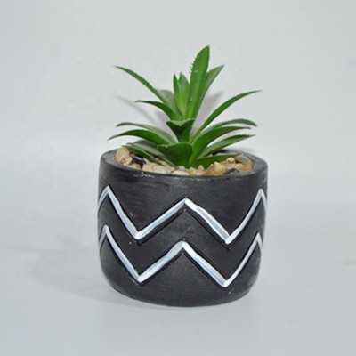 Custom Matte Black wavy line Cement artificial plants pot planter home/garden Decor