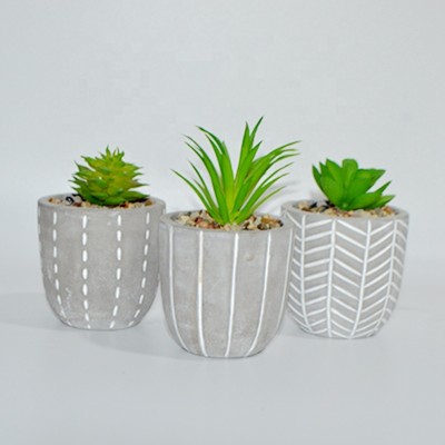 Set of 3 Cement artifical sucuulent Pot with plants home office desk Decor