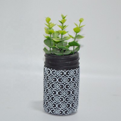 Custom Mason jar shape cement flower vase pot with artificial plants