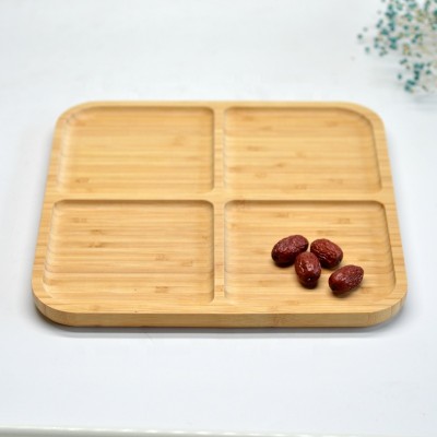 Green Healthy Custom Square shape 4 Section Bamboo tray serving for food/dry fruits