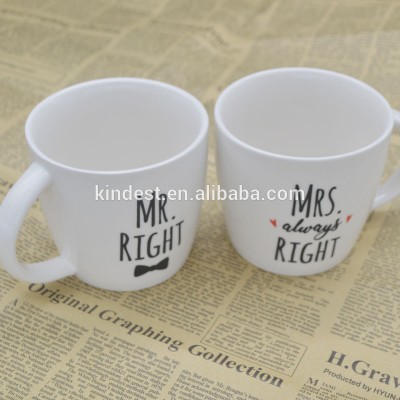 Cheap white porcelain ceramic coffee mug with customized printing logo,Personalized Initial Wedding Mug Set