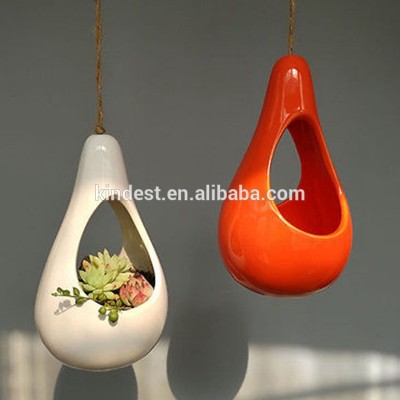 Mini Size Ceramic drop shape hanging succulent planter pot supplier