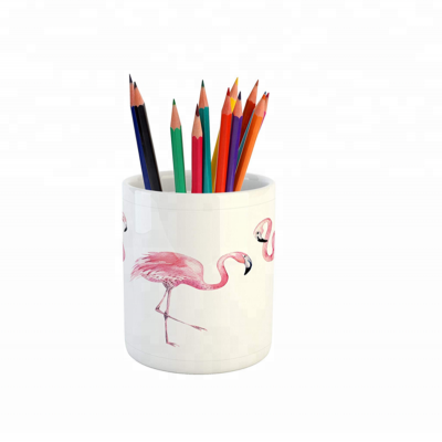 Creative 3D ceramic Flamingo pen/pencil holders , Ceramic desktop organizer container