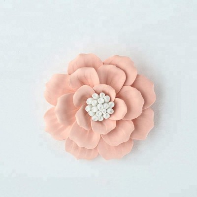 3D Ceramic Porcelain Flowers Wall Room Decoration Art Hibiscus 4.7inch Pink