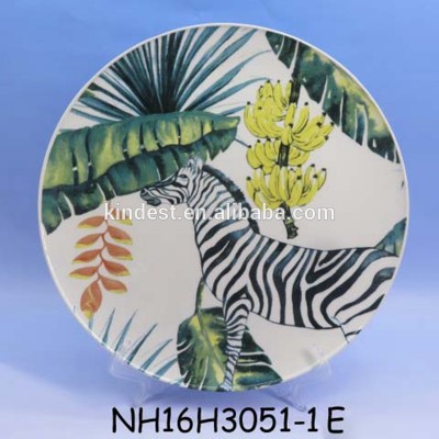 Creative giraffe/zebra printing dinner dish plate in ceramic material