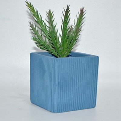 Square shape classic blue Cement flower pot planter with artificial plant sculent